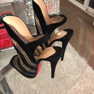 Louboutin suede mesh altarakna peep toe bootie